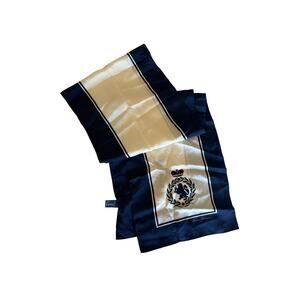 Designer Ginnie Johansen Inc. 100% Silk Scarf Navy & Cream Crest - 56"x9"